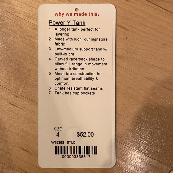 NWOT lululemon power y tank - Picture 4 of 4